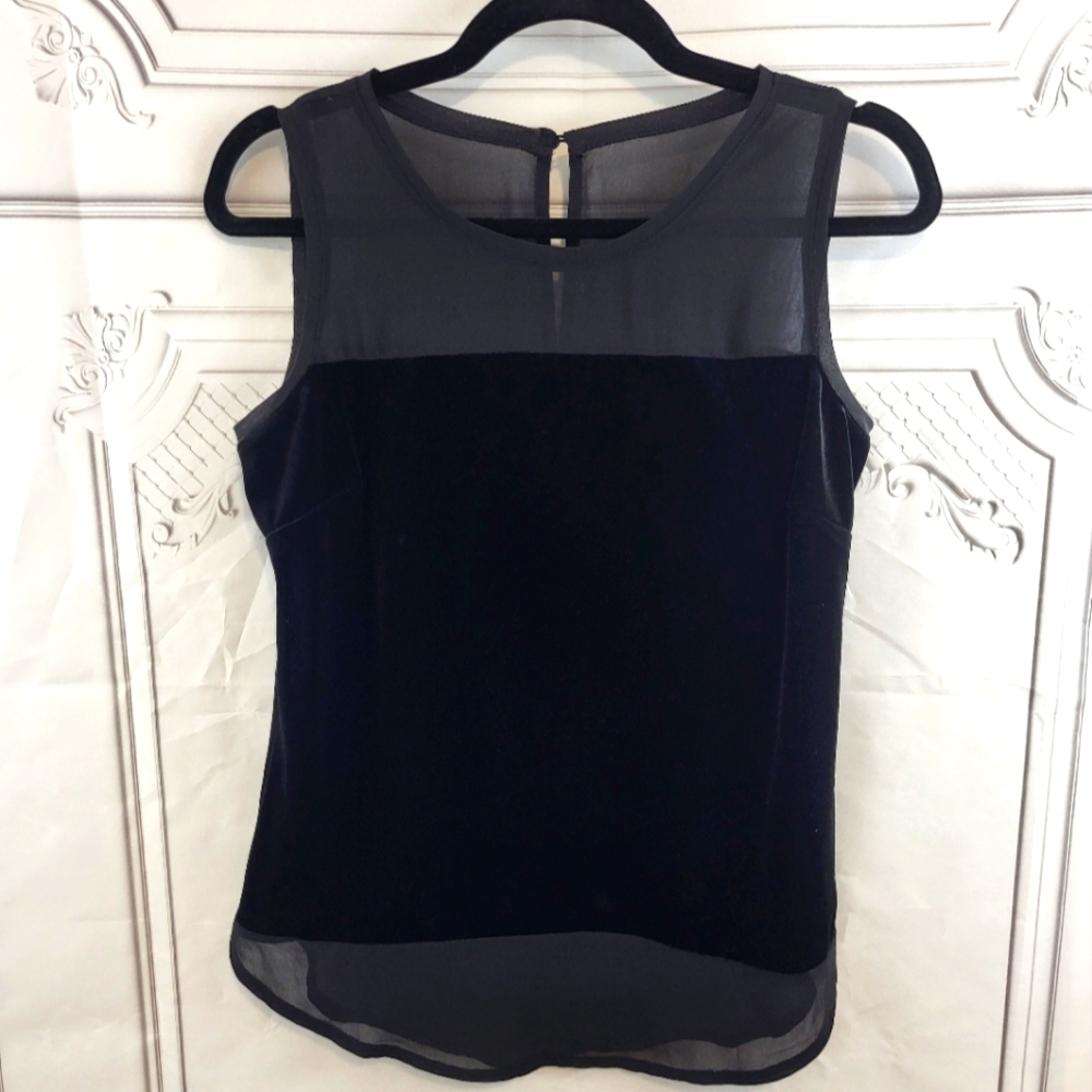 Beautiful Black Velvet INC Sheer Sleeveless Blouse Size Small